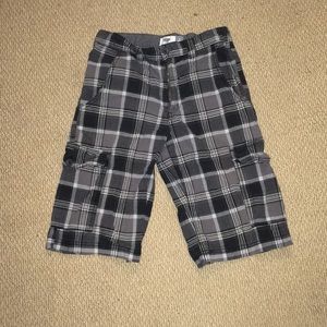 Boys 16 Old Navy Black and Grey Plaid 12” Shorts